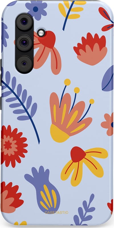 Casetastic hoesje geschikt voor Samsung Galaxy A54 (2023) 5G - Dubbellaagse bescherming - Bloemenwind - Fashion Case - Lichtblauw Terracotta Geel