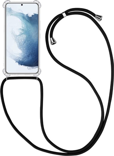 Hoesje - Geschikt voor Samsung Galaxy S21 Ultra - Met Koord - Shock Proof - Siliconen Case - Telefoonkoord - Back Cover - Telefoon Hoes Shockproof - Telefoonketting - Telefoonhoes - Transparant