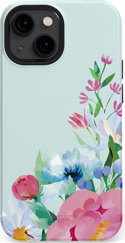 Casetastic hoesje geschikt voor Apple iPhone 13 mini - MagSafe - Dubbellaagse bescherming - Dagdroom in bloei - Fashion Case - Lichtgrijs Lichtroze