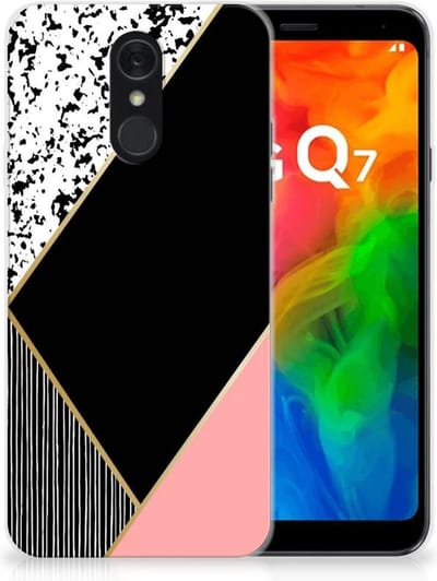 LG Q7 TPU Hoesje Zwart Roze Vormen