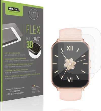 dipos FLEX – 2x Matte Screenprotector geschikt voor Cloudpoem 1.85 Zoll Smartwatch | Volledige Schermbescherming | Case-Friendly