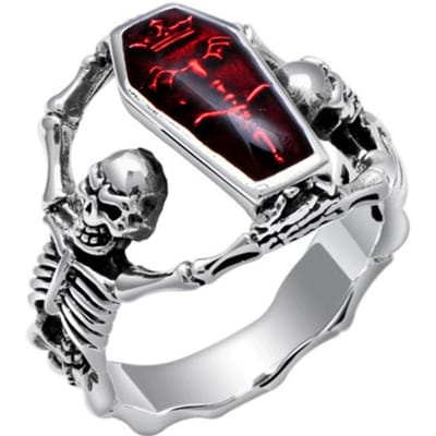 Vintage Mannen Geest Schedel Ringen Voor Mannen Gotisch Punk Legering Metaal Lijkkist Ring Rock Biker Halloween Sieraden Accessoires 9 black
