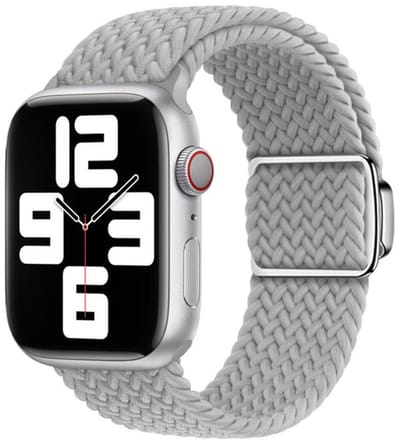 Bandje van gevlochten nylon - geschikt voor Apple Watch 1/2/3/4/5/6/7/8/9/10/11/ SE (1,2,3) met maat 38 mm / 40 mm / 41 mm en 42 mm (Watch 10/11) - magneet sluiting - grijs