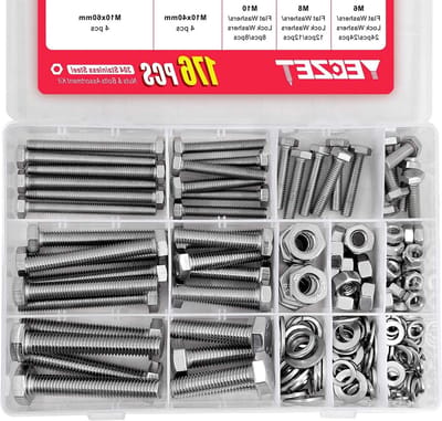 176 stuks 304 roestvrij staal M6 M8 M10 schroeven moeren assortiment kit met zeskantschroeven sluitringen veerringen