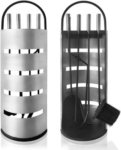 AMA® Openhaard Set - Haardset - Schoorsteen - met Houtdrager - Smeedijzer - Zilver - ‎68x25x11cm