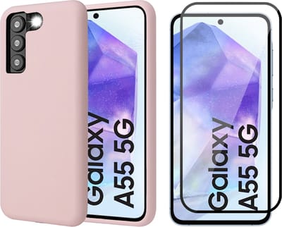 Hoesje geschikt voor Samsung Galaxy A55 - Screenprotector Volledig Dekkend Glas - Mat Back Case Roze
