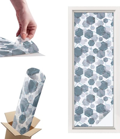 Tulup Raamfolie Anti inkijk - Geometrische zeshoeken Privacy Folie Raam - 50x146 cm - Marine Anti inkijk Folie - Raamfolie Tegen inkijk Glas in Lood - Voor op kantoor, voor de woonkamer, voor de hal - Raamfolie Zonwering
