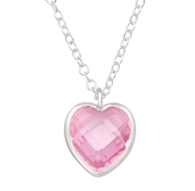 Joy|S - Zilveren hartje hanger met ketting - roze zirkonia - hartje 9 mm - ketting 45 cm