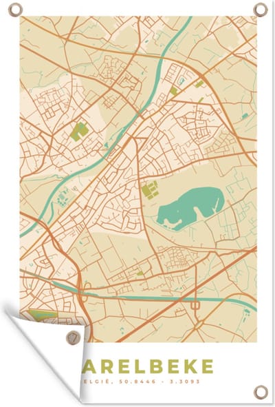 Muurdecoratie Retro - Kaart - Plattegrond - Harelbeke - Stadskaart - 120x180 cm - Tuinposter - Tuindoek