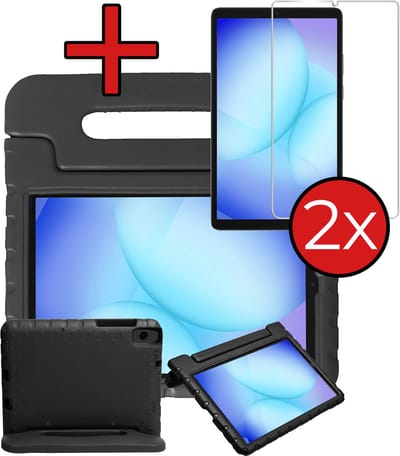 Hoesje - Geschikt voor Samsung Galaxy Tab A11 / A9 - Met 2x Screenprotector - Kinderhoes - Shockproof Bumper - Kidsproof Case - Tablethoes - Kinder Hoes Cover - Zwart