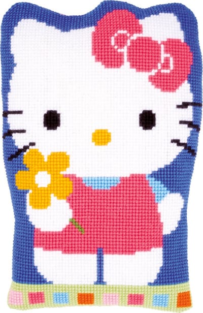 Vervaco - Kruissteekvormkussen kit - Hello Kitty met bloem - PN-0153955 - Borduren - Borduurpakket - Borduurpakket volwassenen - Borduurpakket kind