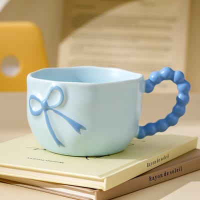 Mug en Céramique Créatif avec Nœud Aspect Haut de Gamme Maison Filles Tasse Boîte Cadeau Luxe Léger Haute Qualité Tasse à Eau 301-400ml