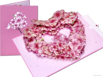 Popcards pop-up kaarten - Roze Liefdeshart van Sakura Kersenbloesem Liefde Valentijn Roze Hart Verliefd Valentijnsdag Moederdag pop-up kaart 3D wenskaart
