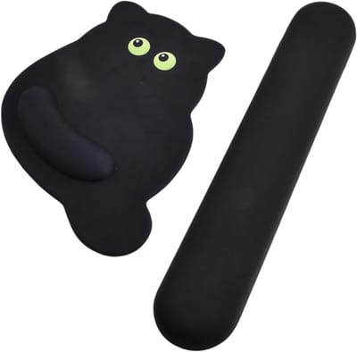 Ergonomische Muismat met Polssteun, Katvorm, 28x23x2cm, Antislip Rubber Basis voor PC en Laptop, Ideaal voor Thuis en Kantoor