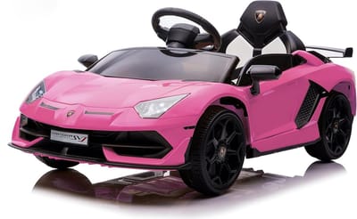 Elektrische Kinderauto 12V Lamborghini met Vleugeldeuren en Afstandsbediening - Sportauto voor Kinderen 3 tot 8 Jaar - LED, Muziek & Vering - 107x63x42 cm - roze