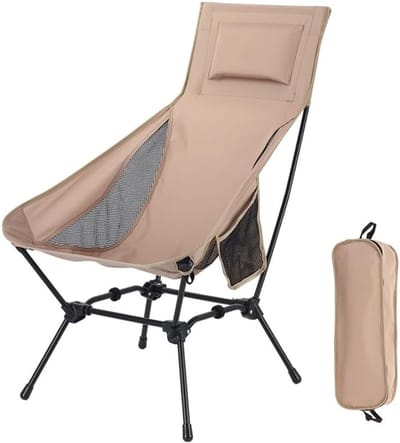 Ulisem - Campingstoel - Afneembare verstelbare poten - 2 hoogtestanden (74 en 90 cm) - Max 120 kg draagvermogen - Opvouwbaar en draagbaar - 600D Oxford - Antislip - Inclusief opbergtas en zijvak - Voor strand, reis en barbecue - Khaki(L)