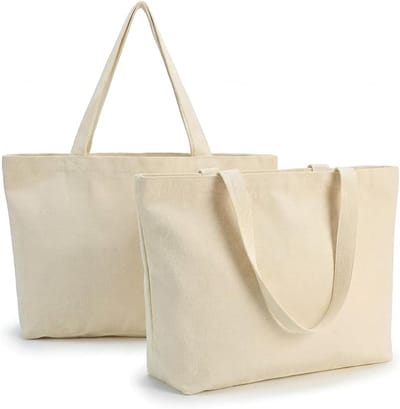 KZQ 2-pack Shipping bags - Boodschappentas - Draagtas - Canvas draagtas - Beschilderbare stoffen tas - Katoenen tas - Geschikt voor dagelijkse uitstapjes, boodschappen doen en woon-werkverkeer - 42 x 32 x 10 cm