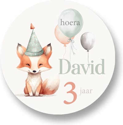 Traktatie Stickers Met Naam en Leeftijd - Vosje - Gepersonaliseerd - Sluitstickers - Kinderfeest Traktatie - Uitdelen - Uitdeeltraktatie - Traktatiestickers Pimp Studio