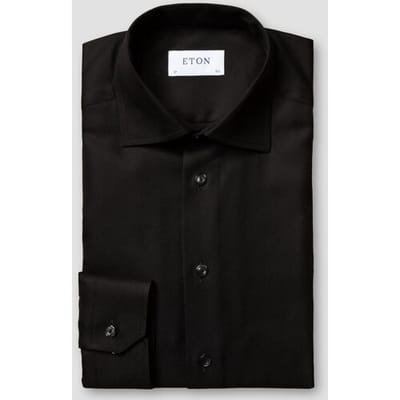 Eton Overhemd Cutaway Collar Rich Structured Textured Twill Zwart / male