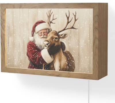Wandlamp 30x20 cm - Oplaadbaar - Kerstman - Rendier - Sneeuw - Kleurrijk - Wandlampen binnen woonkamer - Slaapkamer lamp met kabel - Decoratieve nachtlamp - Vloerlamp snoer