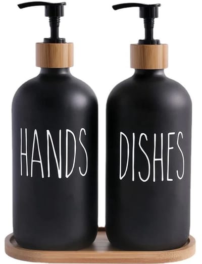 WiseGoods Premium Zeepdispenser Set - 2 Stuks 500 ML - Pomp Hervulbaar Glas - Vrijstaand - Keuken Accessoires - Cadeau - Zwart