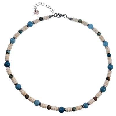 45cm tot 50cm Ketting Unisex - Choker - Zilverkleur RVS - Witte Granaat Abacos Stenen Ketting - Halsketting - Verstelbaar