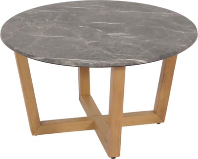 Salontafel MCW-M61, bijzettafel sofatafel, massief hout HDF laminaat melamine Ø80cm, marmer/steen look, licht gekleurd frame