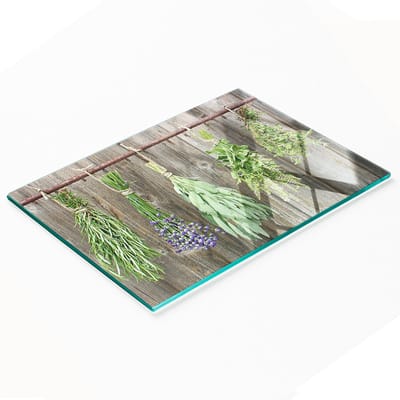 Decoratieve snijplank van gehard glas met kruidenkoord, 80x52 cm