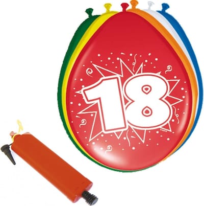 Folat - Verjaardag ballonnen pakket 18 jaar - 32x stuks met ballonpomp