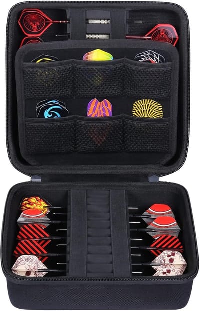 Dart Case van Hard EVA met Mesh Pockets voor Steel Tip en Soft Tip Darts, Ideaal voor Accessoires en Bescherming, Zwart