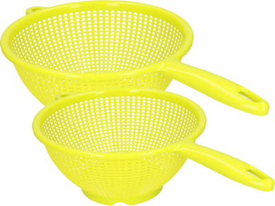 PlasticForte Keuken vergieten/zeef met steel - 2x stuks - kunststof - Dia 22/24 cm - fluor groen