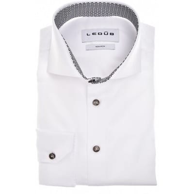 Ledûb Overhemd Uni Color Fine Details Cotton Non-Iron Wit / male