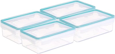 5Five Vershoudbakje TRITON - 4x - deksel met zijklemmen - kunststof - luchtdicht - 20 x 13 x 7 cm - 1200 ml - transparant/blauw