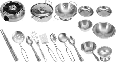 Keukenspeelgoed 25 stuks - Speelgoedkeuken accessoires - Kinderen koken - Duurzaam roestvrij staal - 19 x 14 x 10 cm