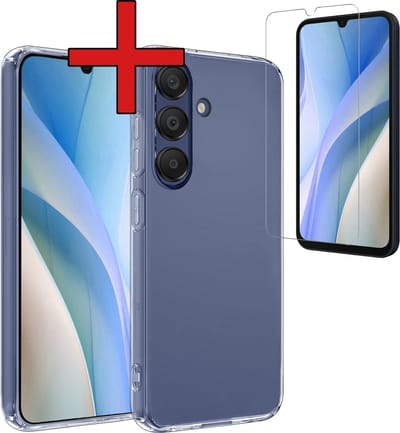 Hoesje - Met Screenprotector - Geschikt voor Samsung Galaxy A15 - Sterk & Shockproof - Telefoon Hoes - Back Cover - Siliconen Case - Telefoonhoes - Transparant