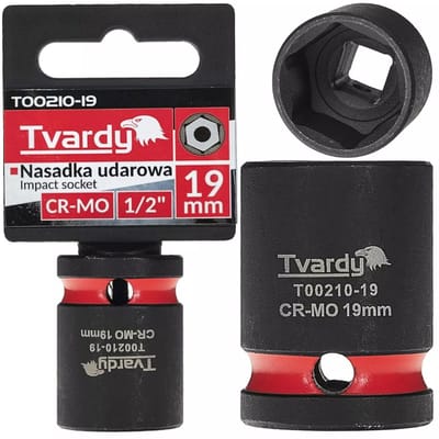Tvardy Slagdop kort zeskant 19 mm - chroom-molybdeenstaal - aandrijving 12,7 mm - zwart - voor zwaar los- en vastdraaien met slagmoersleutel