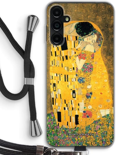Case Company® - Hoesje met koord geschikt voor Samsung Galaxy A14 hoesje met Koord - Der Kuss - Telefoonhoesje met Zwart Koord - Bescherming aan alle Kanten en Over de Schermrand