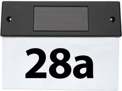 Grundig Huisnummerbord met Ledverlichting - Werkt op Zonneenergie - Wandbevestiging - Incl. Schroeven - Zwart/Transparant