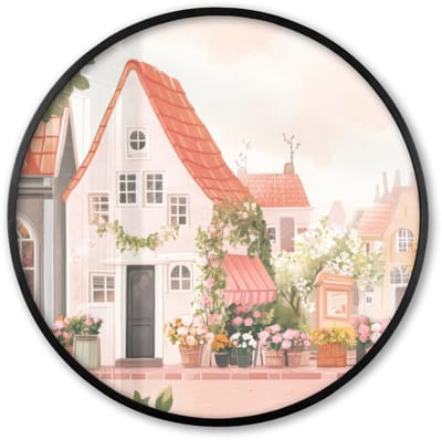 Poster in lijst Rond - Fotolijst 60x60 cm - Posters - Bloemen - Huizen - Dorp - Ronde posterlijst zwart - Decoratie - Wanddecoratie woonkamer - Muurdecoratie slaapkamer