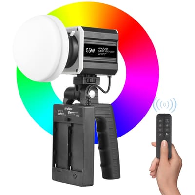Andoer Handheld RGB Videolamp 55W COB Fotografie Vullicht 2800K-6800K Dimbaar LCD Scherm 9 FX UK Plug