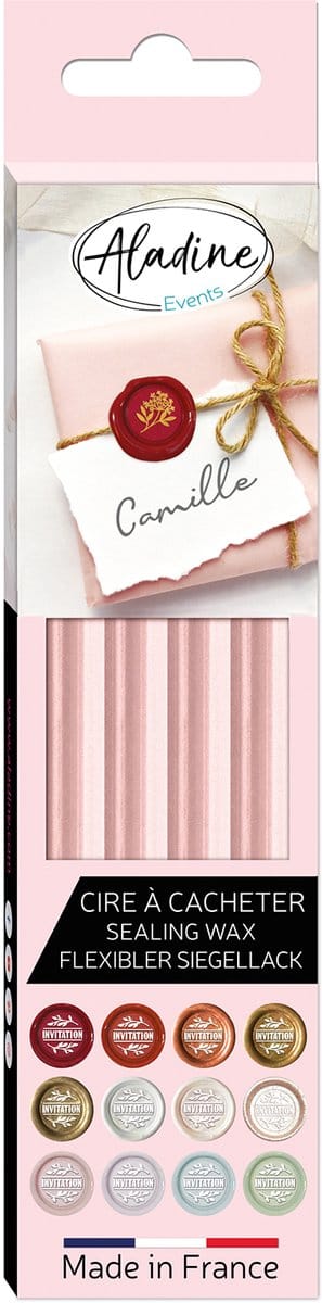 Aladine zegelwas sticks set - 4 stuks roze pastel voor knutselen.
