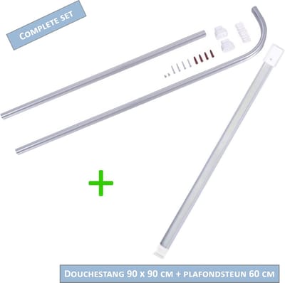 AquaVive douchestang ovaal hoek 90x90 cm chroom – Inclusief plafondsteun 60 cm – Complete set