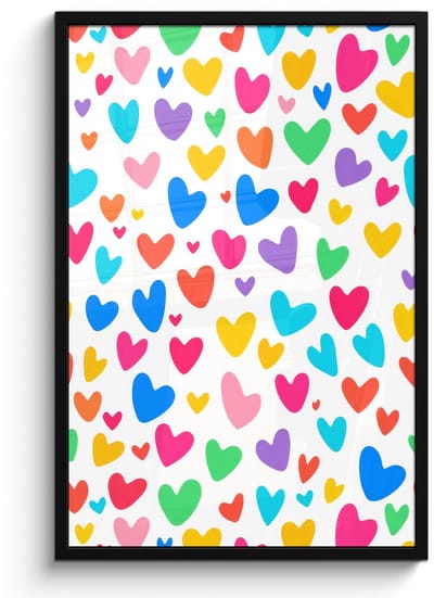 Poster in lijst - Fotolijst 60x90 cm - Posters - Hartjes - Kleurrijk - Patroon - Levendig - Posterlijst zwart - Decoratie - Wanddecoratie woonkamer - Muurdecoratie slaapkamer