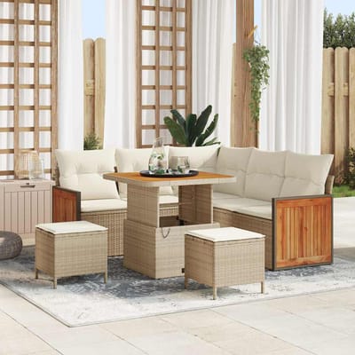 vidaXL - Tuinbank - Set - 9 - st - 6-Aantal - zitplaatsen - Beige - en - Crème
