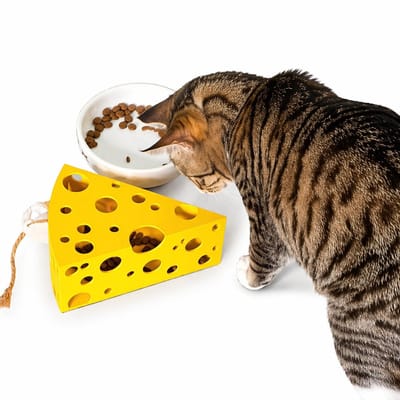 Interactief Katten Speelgoed Kaaspunt – Voerpuzzel Snack Dispenser – Anti Verveling – Intelligentie Speeltje – Geel