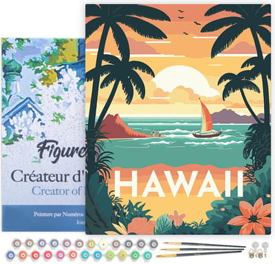 Figured'Art Schilderen op Nummer Volwassenen met lijst Reisposter Hawaï- Handwerk acrylverf Kit DIY Compleet - 40x50cm Canvas al ingelijst