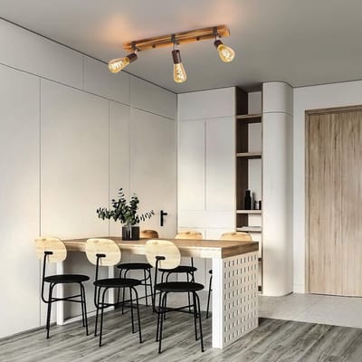 Glitzerlife - Plafondspot Plafondlamp - 3xE27 fitting - opbouwspots - 350° draaibaar 60° kantelbaar - rustiek vintage hout metaal design - Ø55cm - Naturel Hout