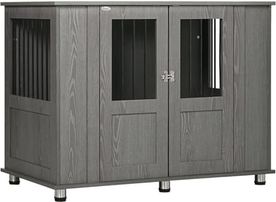Merax Hondenbench Groot Houten 114x60x82 cm – Hondenbox Binnen met Magnetische Deur en Ramen – Bijzettafel Hondenhuis voor Grote Honden tot 35 kg