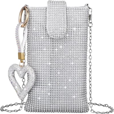 Schitterende schoudertas voor dames, mobiele telefoon tas, avondtas, zilver, 18.50X11.00X2.00CM, trendy en stijlvol accessoire voor elke gelegenheid