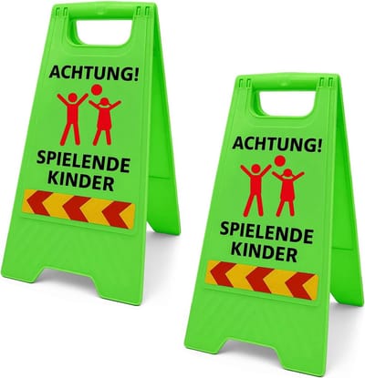 Kinderbord Standaard - Waarschuwingsbord Spelende Kinderen - Verkeersveiligheid Verhogen - Reflecterende Strepen - 60 x 30 cm - Felgroen